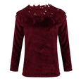 Embroidery Panelled Lace Long Sleeve Plush Top Top Claire & Clara Wine S 