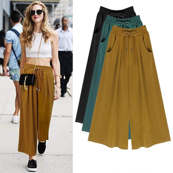 Evelyn Pleated Casual Wide Cropped Pants Bottoms Claire & Clara 