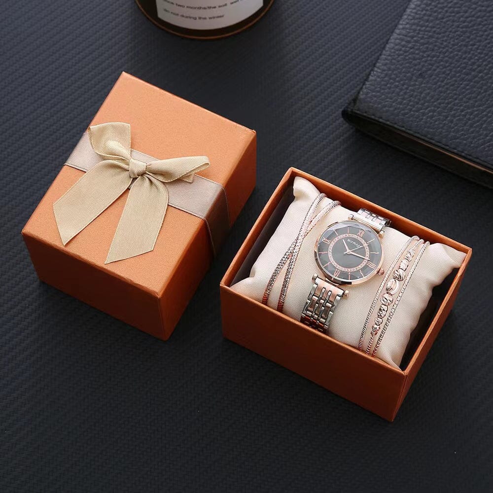 Fanny Diamond Watch Bracelet Gift Set [Set of 3] Bracelet Claire & Clara Rose Gold- Black 