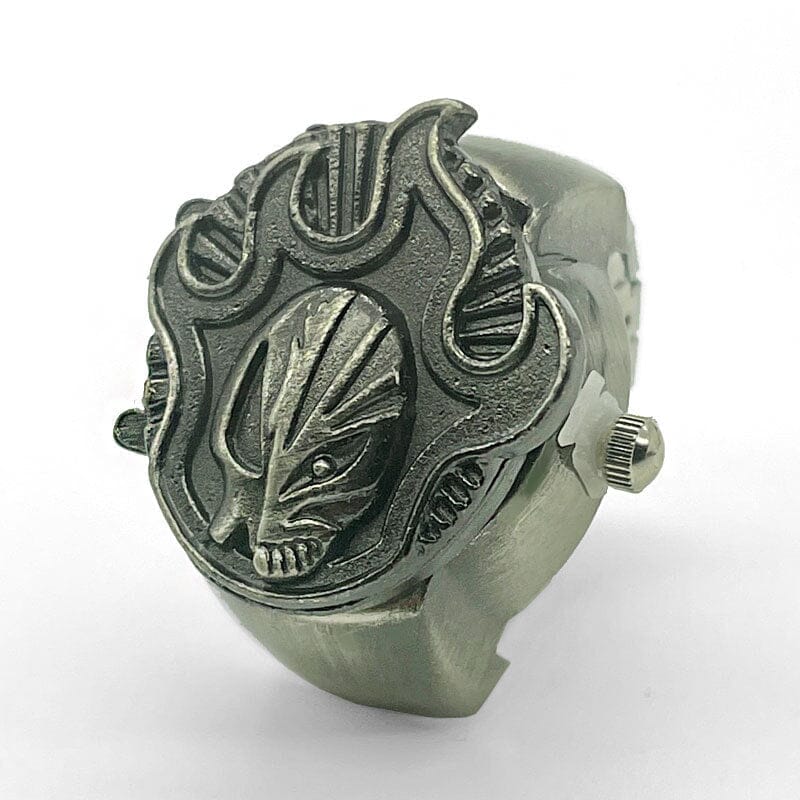 Flaming Skull Vintage Ring Watch Ring Claire & Clara Black Bronze 