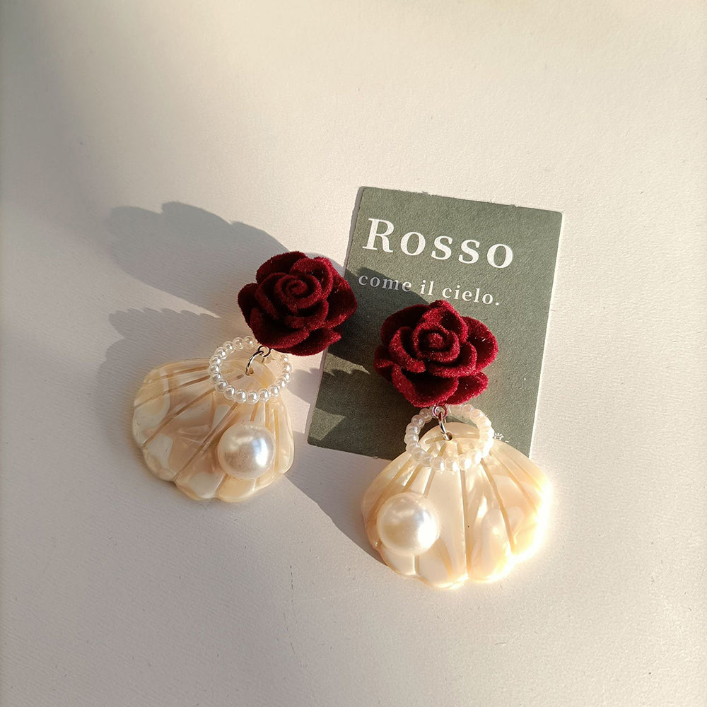 Flocked Shell Rose Earrings Earrings Claire & Clara Silver Needle 