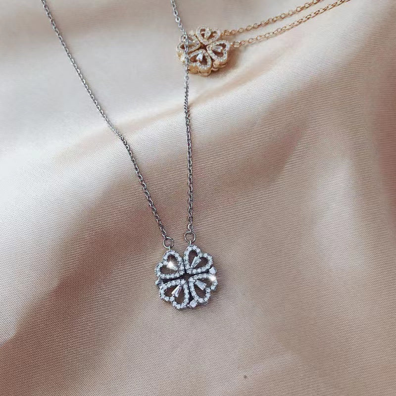 Four Leaf Heart Shape Detachable Necklace Necklace Claire & Clara 