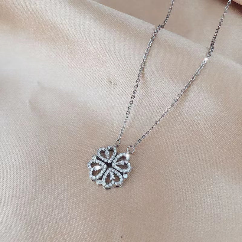 Four Leaf Heart Shape Detachable Necklace Necklace Claire & Clara Silver 