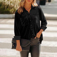 Gloria Solid Color Long Button Casual Shirt Top Claire & Clara Black S 