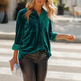 Gloria Solid Color Long Button Casual Shirt Top Claire & Clara Green S 