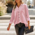 Gloria Solid Color Long Button Casual Shirt Top Claire & Clara Pink S 