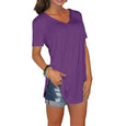 Hanna Basic Solid V-Neck Curved Hem Top Top Claire & Clara Purple US 4 