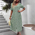 Judith Floral V-Neck Ruffle Sleeve Buttoned Dress Dresses Claire & Clara Green S 