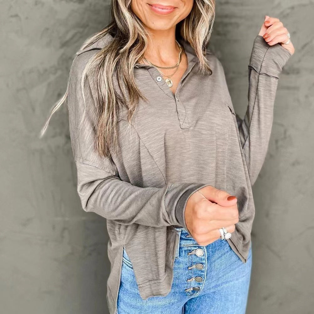 Judy Side Slit Casual Polo Top Top Claire & Clara Grey S 