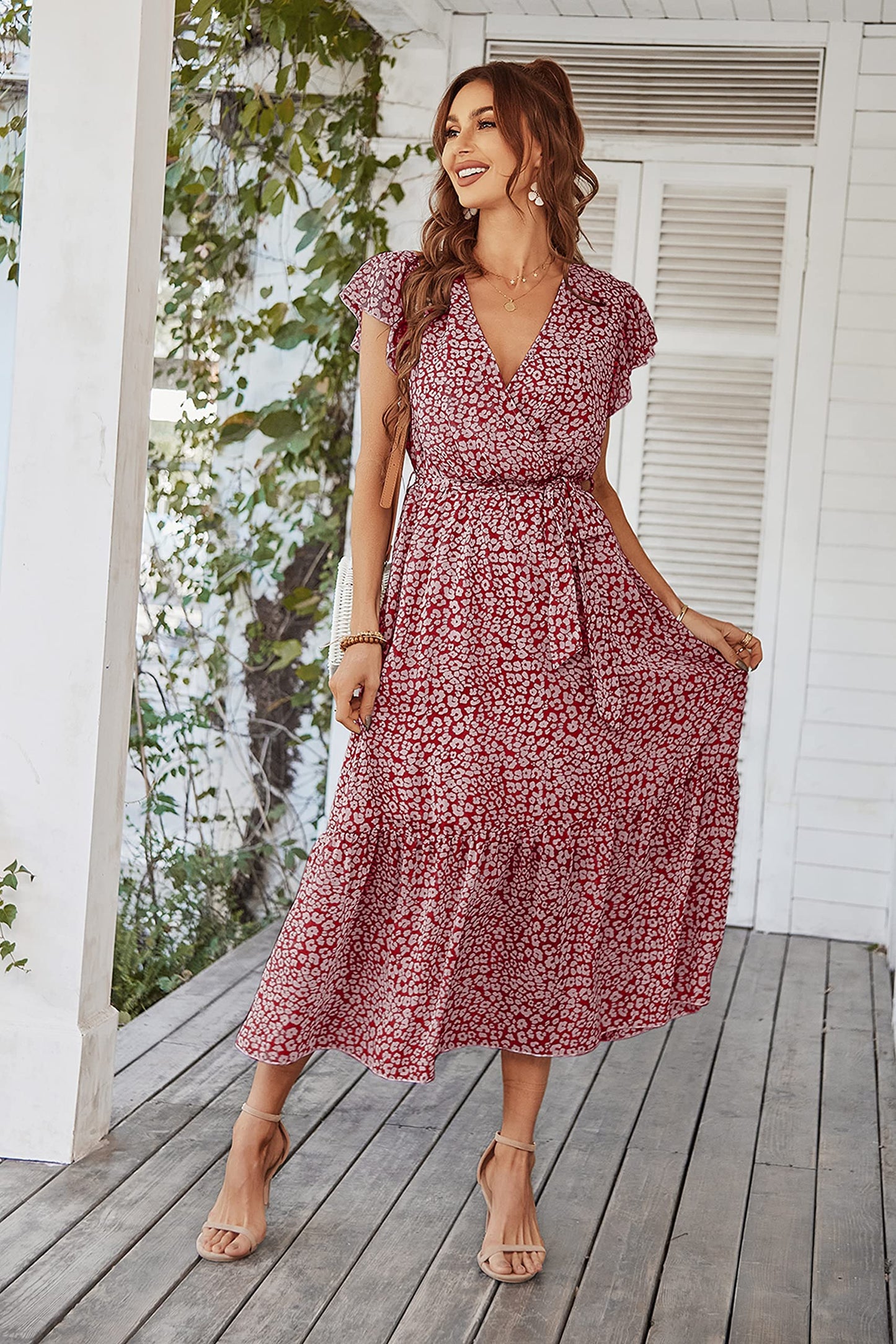 Julia Floral Summer V-Neck Wrap Dress Dresses Claire & Clara 