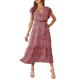 Julia Floral Summer V-Neck Wrap Dress Dresses Claire & Clara Wine Red S 
