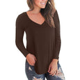Julia V-Neck Long Sleeve Solid Color Tee Top Claire & Clara Coffee S 