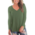 Julia V-Neck Long Sleeve Solid Color Tee Top Claire & Clara Green S 