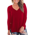 Julia V-Neck Long Sleeve Solid Color Tee Top Claire & Clara Wine S 