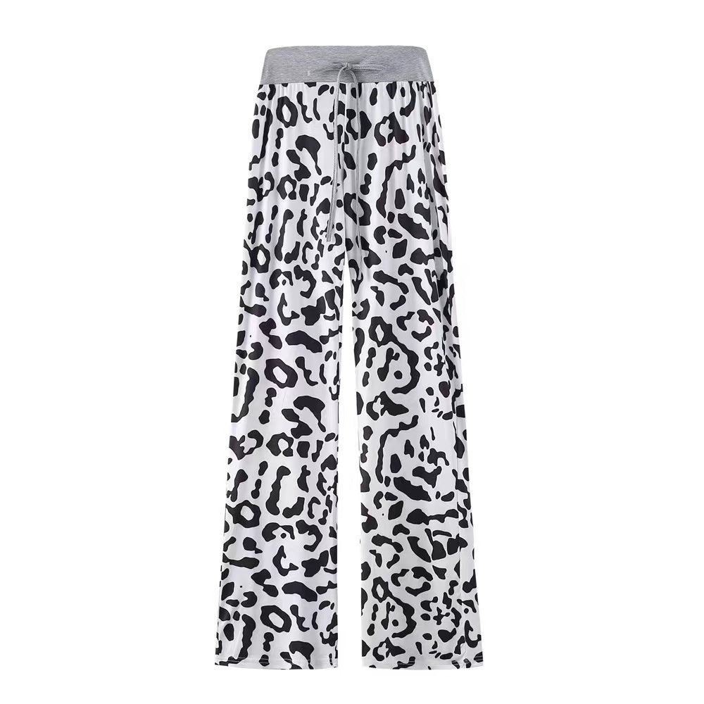 Leopard & Plaid Casual Stretch Wide Leg Pants Bottoms Claire & Clara White Leopard US 2 