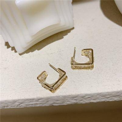 Lev Square Earrings Earrings > zirconias > cubic zirconia > hoop earrings > gold earrings > cubic zirconia earrings > square earrings > gold hoop earrings > gold hoops > gold earrings for women > hoop earrings for women Claire & Clara 