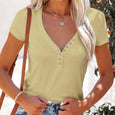 Lily Buttoned V-Neck Summer Top Top Claire & Clara Beige S 