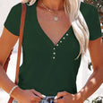 Lily Buttoned V-Neck Summer Top Top Claire & Clara Green S 