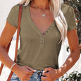 Lily Buttoned V-Neck Summer Top Top Claire & Clara Khaki S 