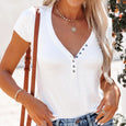 Lily Buttoned V-Neck Summer Top Top Claire & Clara White S 