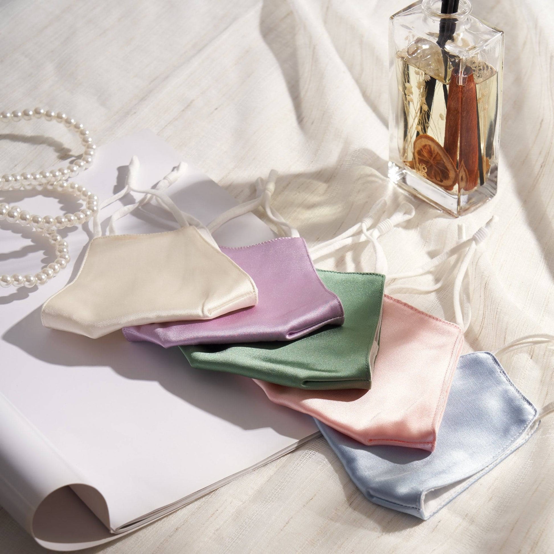 Lily Satin Face Mask Face Covering > facemask > satin facemask > washable facemask > cloth facemask > facemask with filter pocket > bridal facemask > facemask for wedding Claire & Clara 