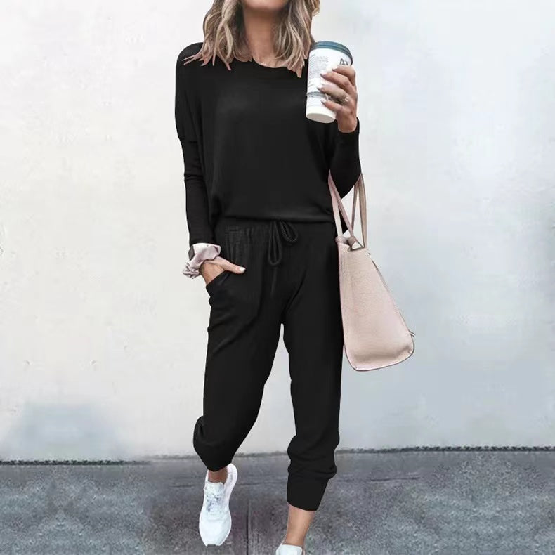 Linda Solid Color Casual Sport Set Set Claire & Clara Black S 