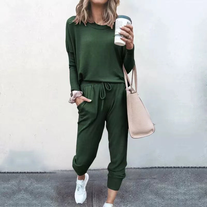 Linda Solid Color Casual Sport Set Set Claire & Clara Dark Green S 