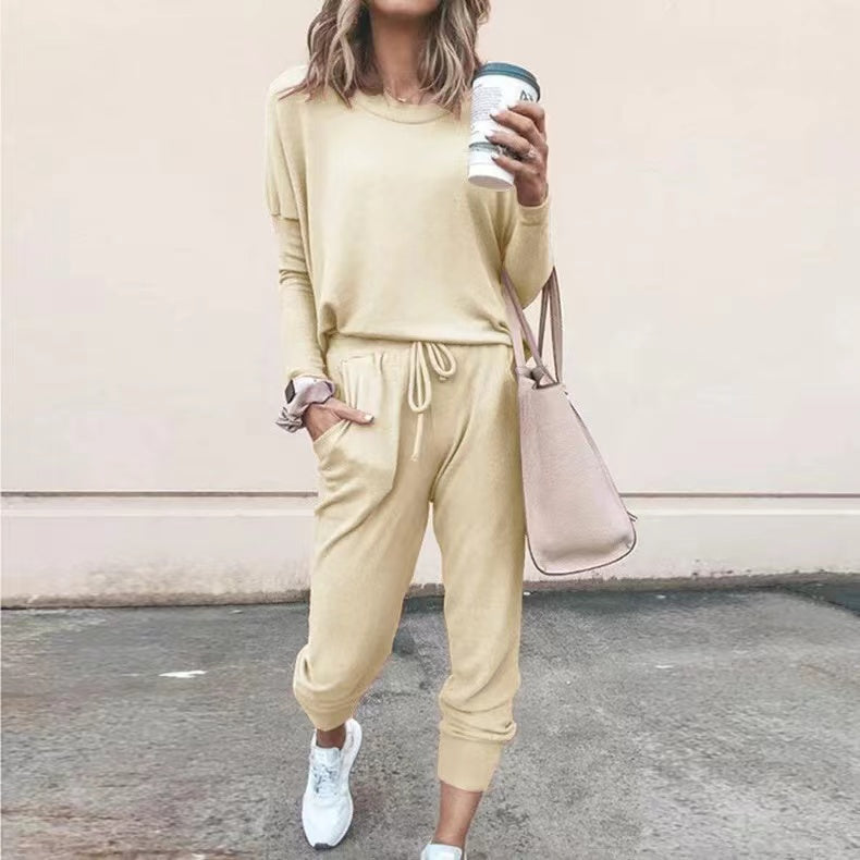 Linda Solid Color Casual Sport Set Set Claire & Clara Khaki S 