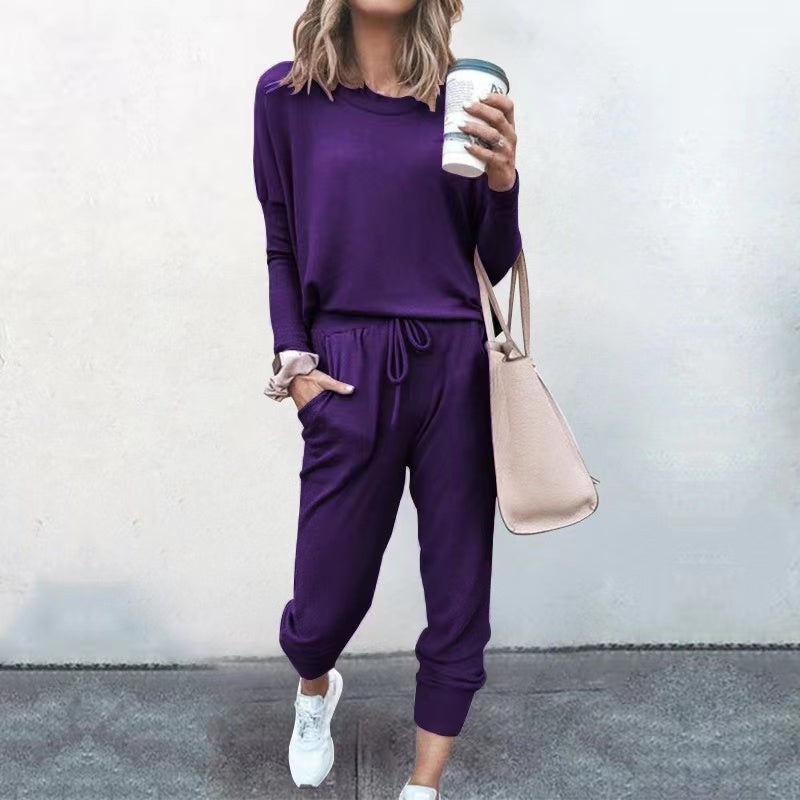 Linda Solid Color Casual Sport Set Set Claire & Clara Purple S 