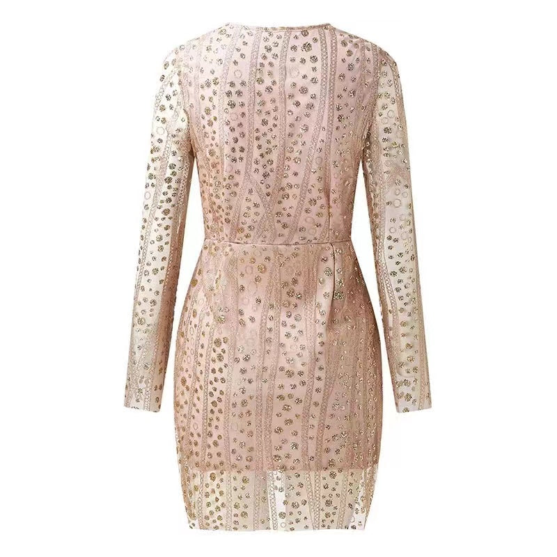 Lisa Deep V-neck Long Sleeve Sequin Dress Dresses Claire & Clara 