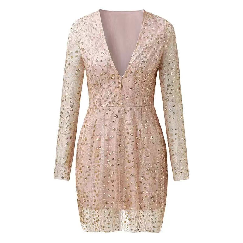 Lisa Deep V-neck Long Sleeve Sequin Dress Dresses Claire & Clara 