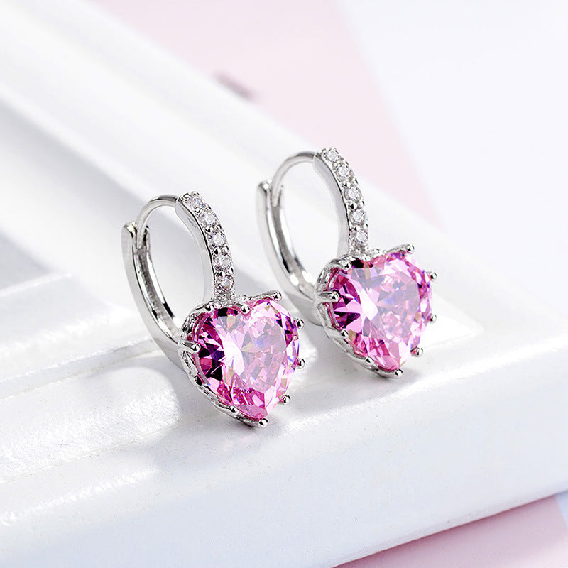 Love Heart Diamond Earrings Earrings Claire & Clara Pink 