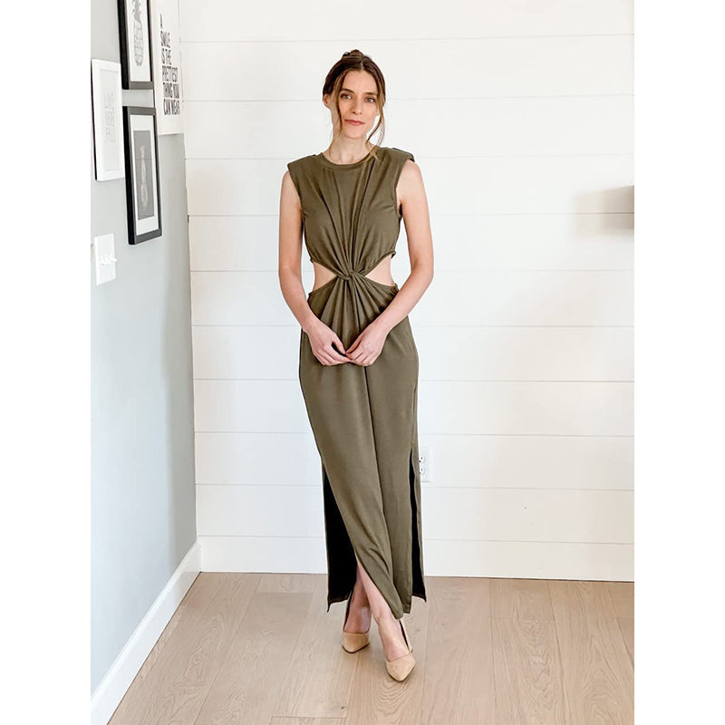 Lyla Side Cutout Padded Shoulder Maxi Dresses Dresses Claire & Clara 