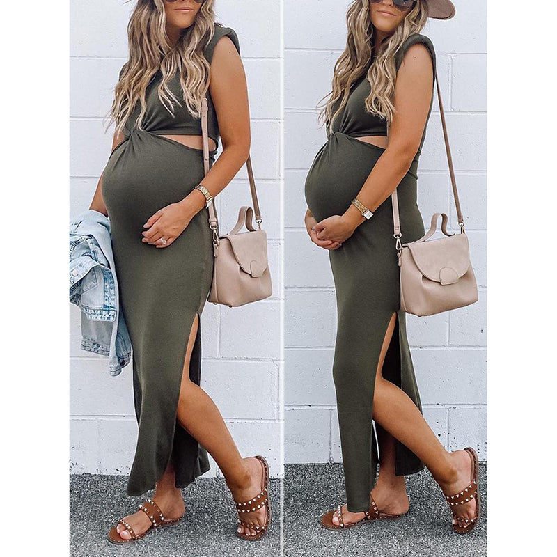 Lyla Side Cutout Padded Shoulder Maxi Dresses Dresses Claire & Clara 