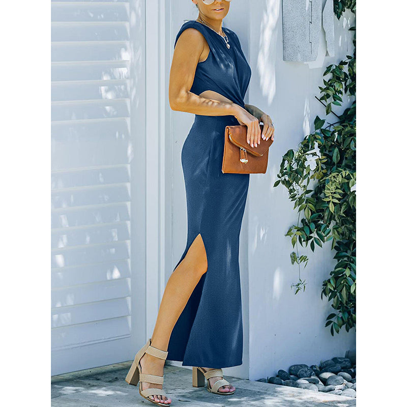 Lyla Side Cutout Padded Shoulder Maxi Dresses Dresses Claire & Clara 