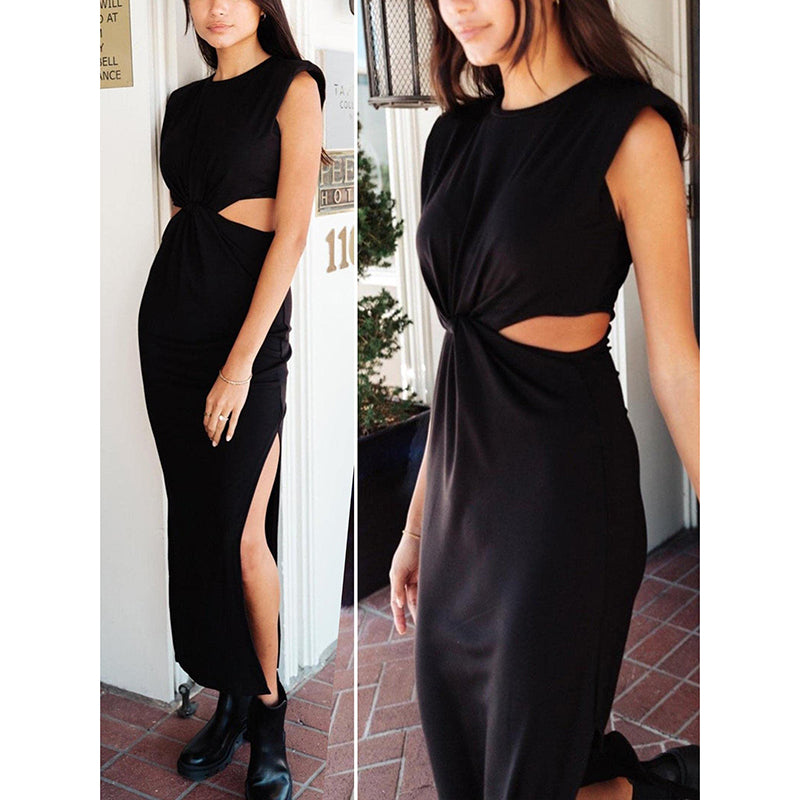Lyla Side Cutout Padded Shoulder Maxi Dresses Dresses Claire & Clara 