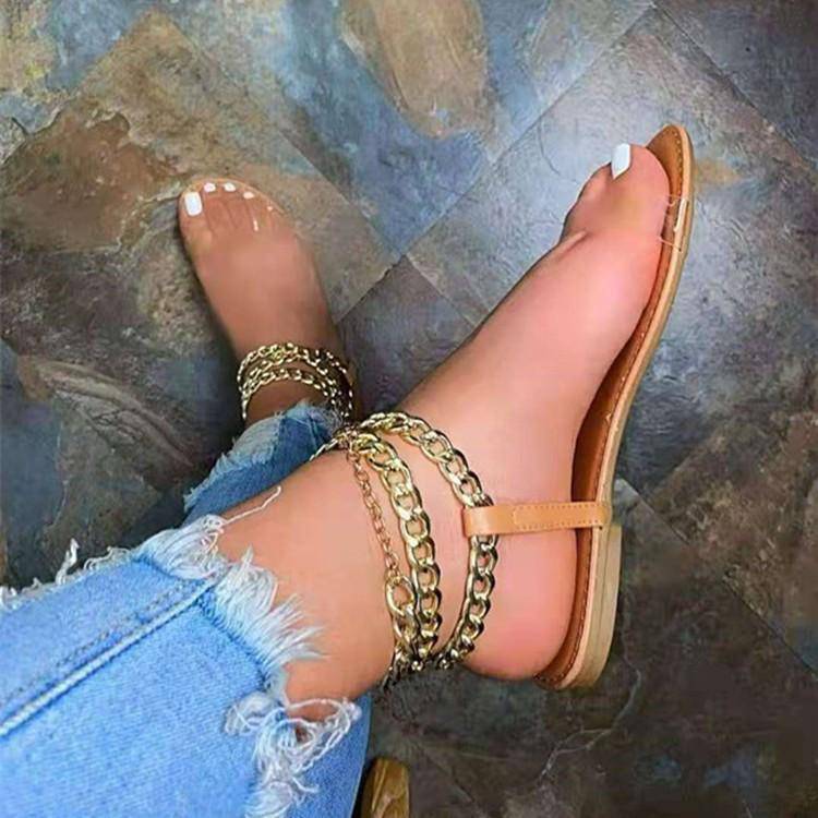 Maggie Solid Color Chain Open Toe Flat Sandals Shoes Claire & Clara 