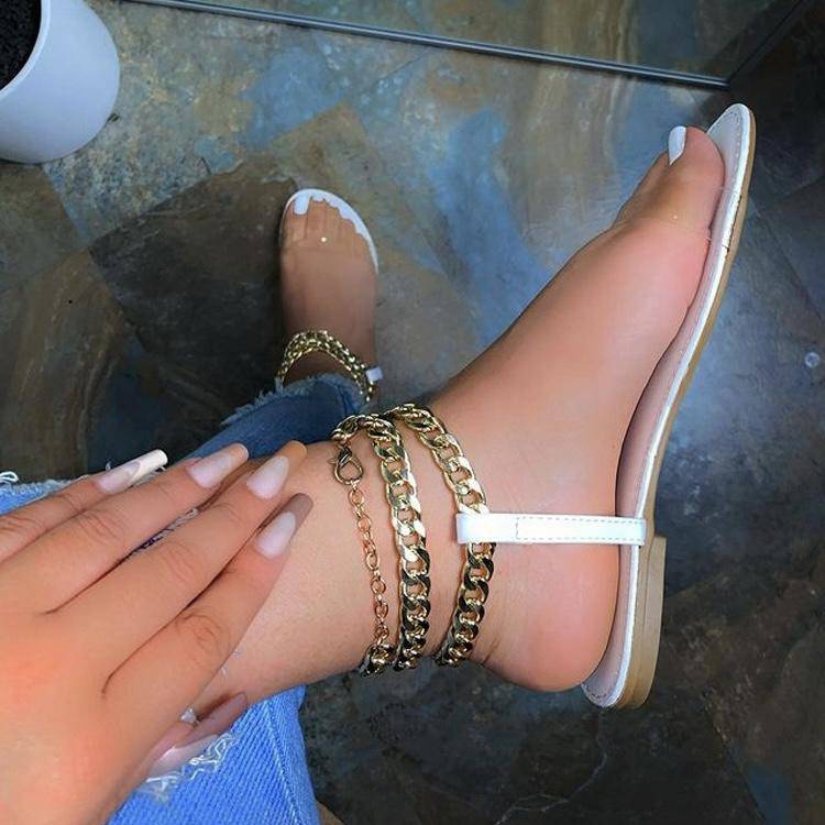 Maggie Solid Color Chain Open Toe Flat Sandals Shoes Claire & Clara 