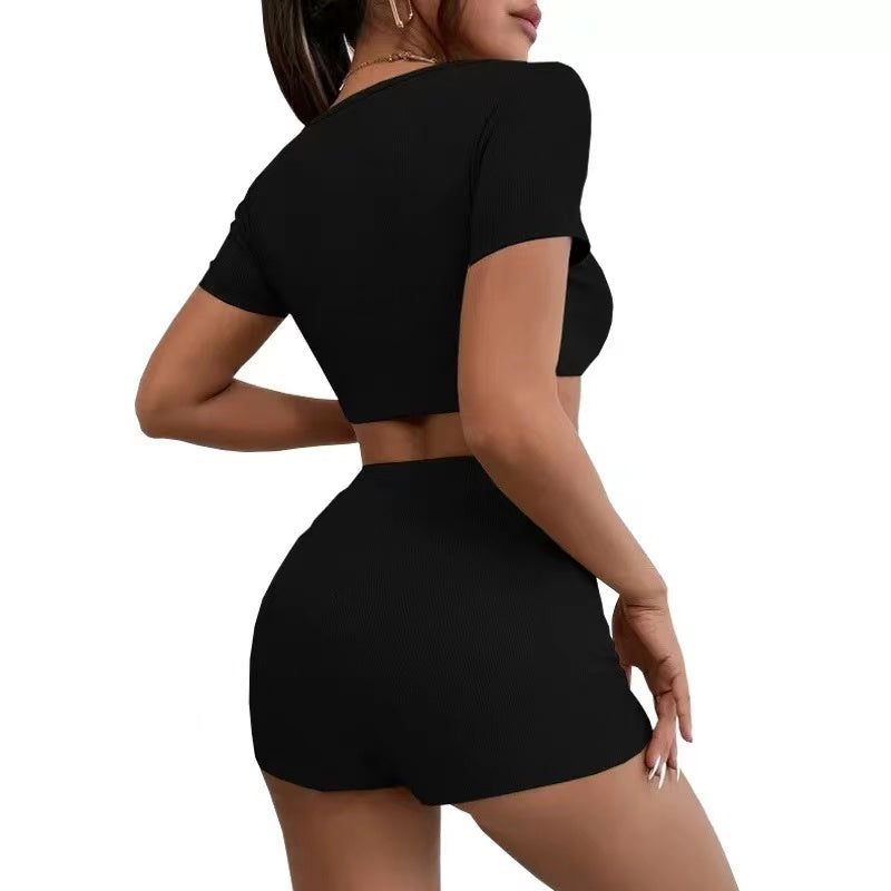 Marie Solid Color Crop Top Sport Yoga Set Activewear > workout clothes > workout clothes for women > plus size activewear > plus size workout clothes > women's activewear > gym clothes for women > women's athletic wear > women sportswear > crisscross bras Claire & Clara 