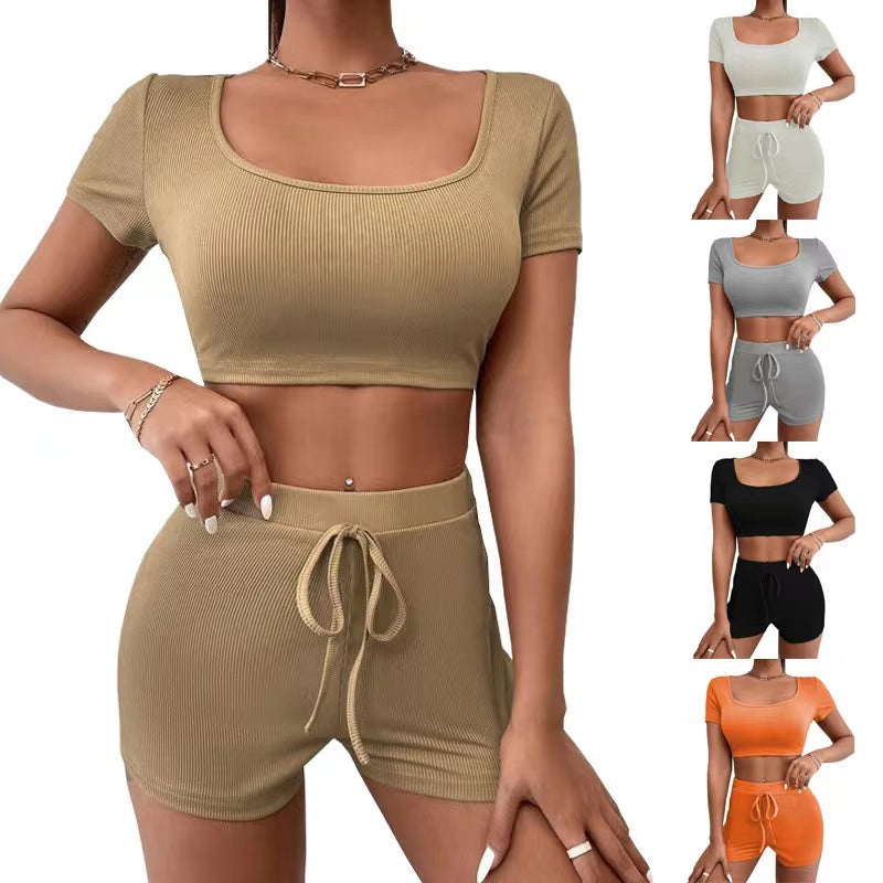 Marie Solid Color Crop Top Sport Yoga Set Activewear > workout clothes > workout clothes for women > plus size activewear > plus size workout clothes > women's activewear > gym clothes for women > women's athletic wear > women sportswear > crisscross bras Claire & Clara 