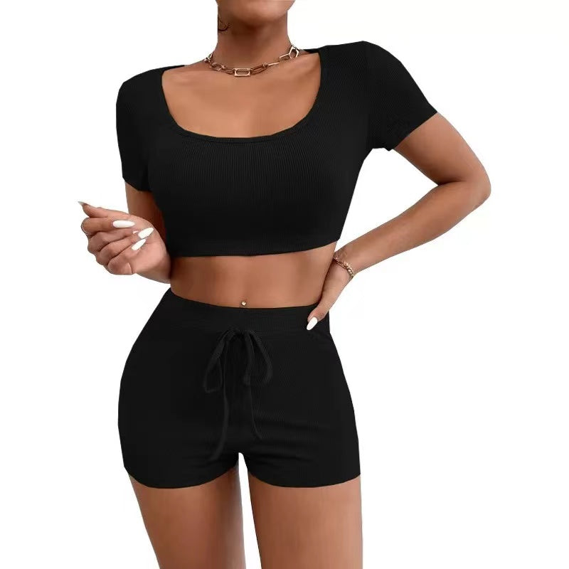 Marie Solid Color Crop Top Sport Yoga Set Activewear > workout clothes > workout clothes for women > plus size activewear > plus size workout clothes > women's activewear > gym clothes for women > women's athletic wear > women sportswear > crisscross bras Claire & Clara 