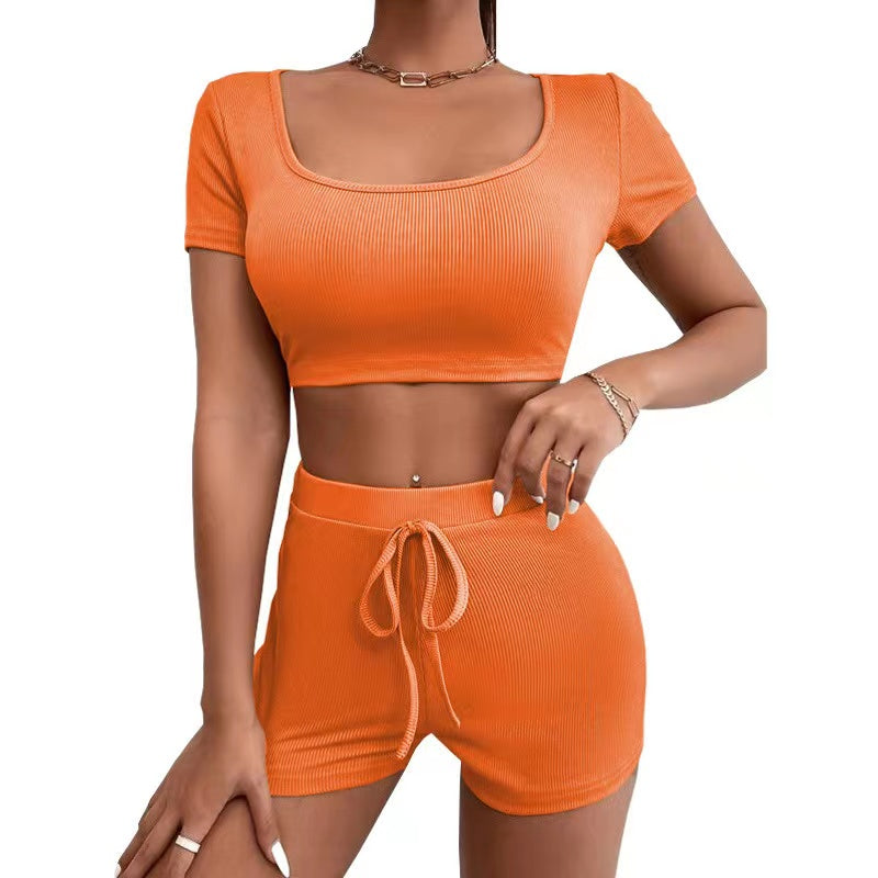 Marie Solid Color Crop Top Sport Yoga Set Activewear > workout clothes > workout clothes for women > plus size activewear > plus size workout clothes > women's activewear > gym clothes for women > women's athletic wear > women sportswear > crisscross bras Claire & Clara Orange S 