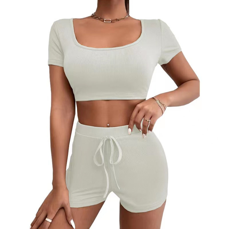 Marie Solid Color Crop Top Sport Yoga Set Activewear > workout clothes > workout clothes for women > plus size activewear > plus size workout clothes > women's activewear > gym clothes for women > women's athletic wear > women sportswear > crisscross bras Claire & Clara Beige S 