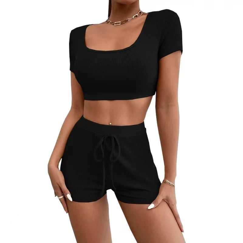 Marie Solid Color Crop Top Sport Yoga Set Activewear > workout clothes > workout clothes for women > plus size activewear > plus size workout clothes > women's activewear > gym clothes for women > women's athletic wear > women sportswear > crisscross bras Claire & Clara 