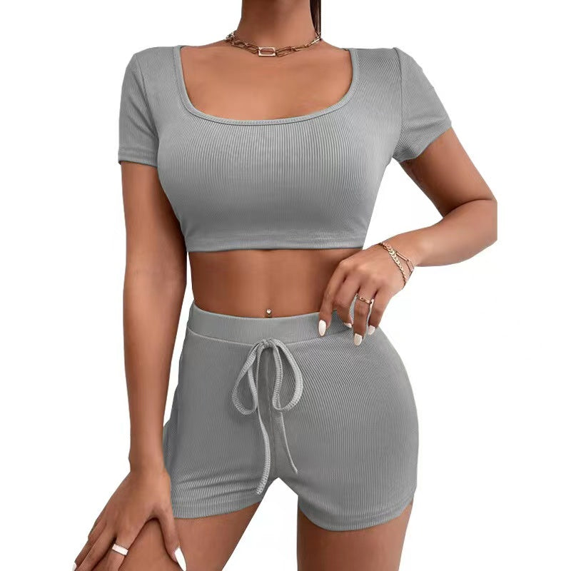 Marie Solid Color Crop Top Sport Yoga Set Activewear > workout clothes > workout clothes for women > plus size activewear > plus size workout clothes > women's activewear > gym clothes for women > women's athletic wear > women sportswear > crisscross bras Claire & Clara Grey S 