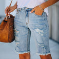 Mid Rise Denim Ripped Short Jeans Shorts Claire & Clara Light Blue S 