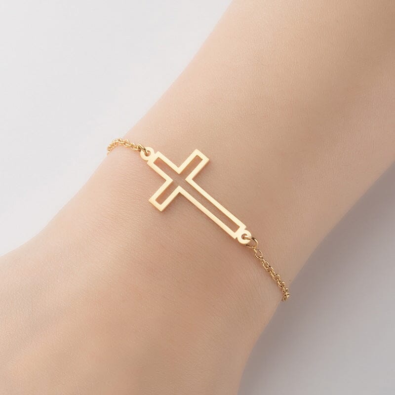 Minimalistic Cross Bracelet Bracelet Claire & Clara Hollow Style Gold 