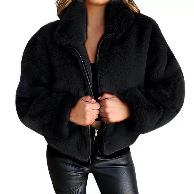 Oliver Fluffy Cropped Overcoat Outerwear Claire & Clara Black S 