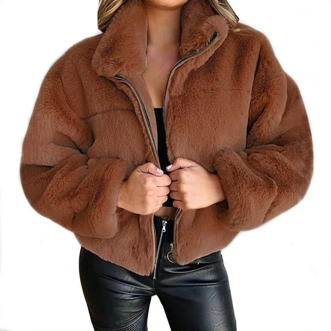 Oliver Fluffy Cropped Overcoat Outerwear Claire & Clara Brown S 