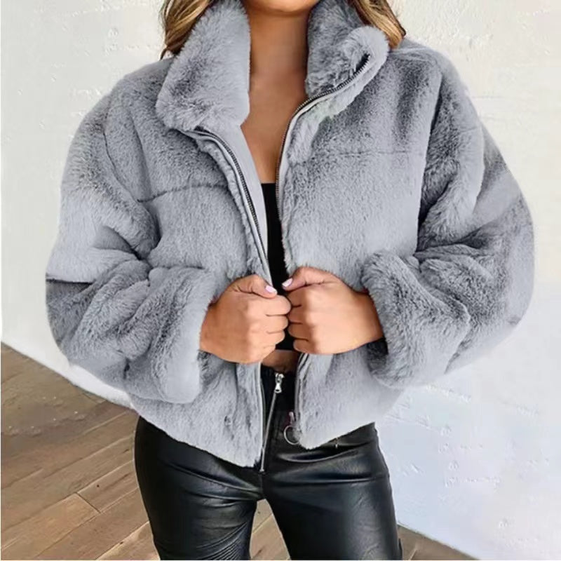 Oliver Fluffy Cropped Overcoat Outerwear Claire & Clara Grey S 